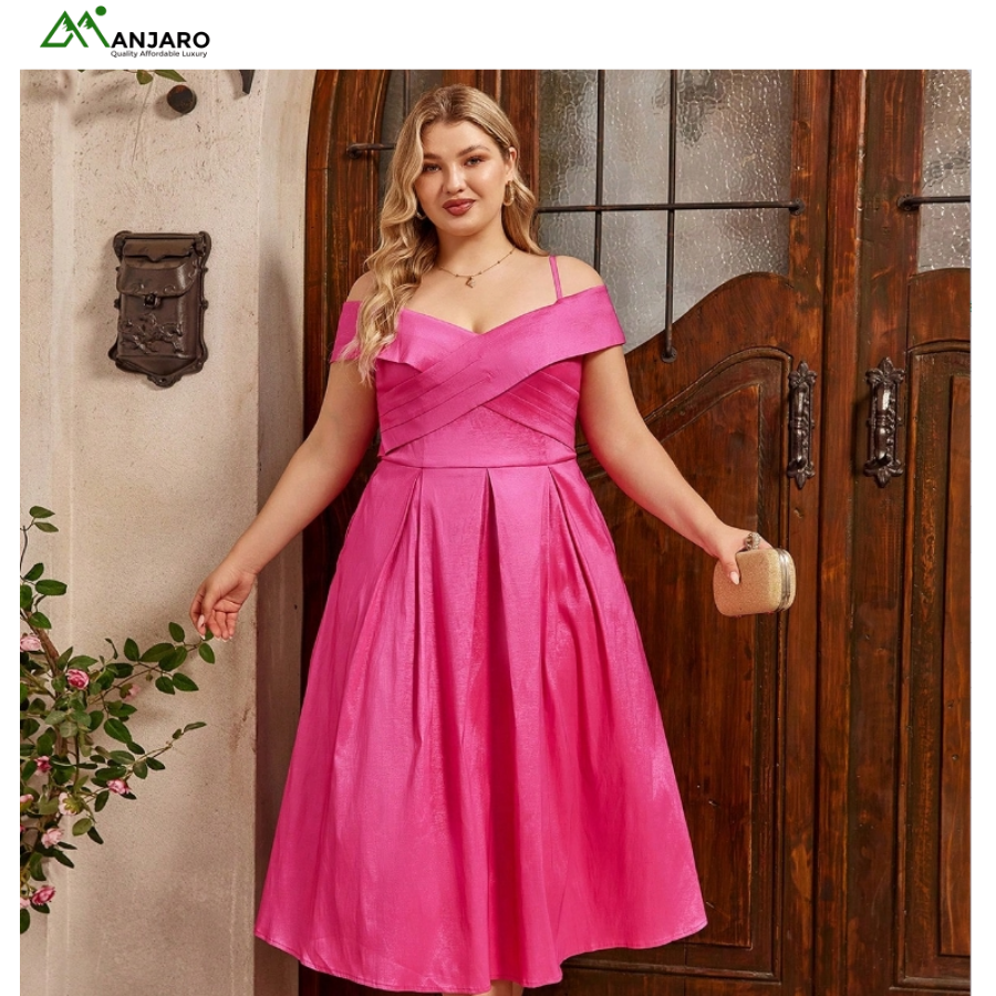 D&M Plus-Size Women’s Sleeveless Off-Shoulder Ball Gown – Elegant Empire Waist(Shipping Fee Included) Evening Prom Dress