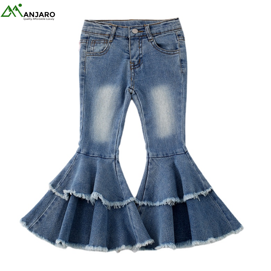 Baby Girls Toddler Denim Flare Pants – Full-Length Bell Bottom Jeans, Breathable & Anti-Pilling(Shipping Fee Included)