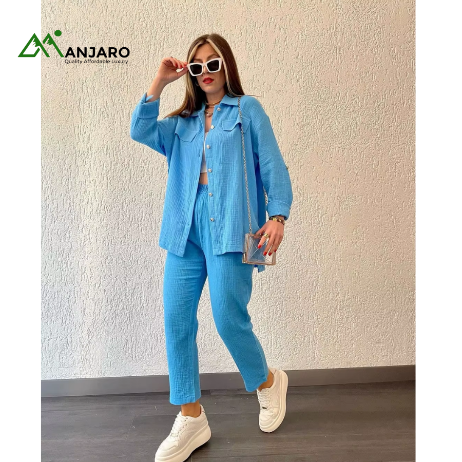 D&M Plus Size Women’s 2-Piece Summer Tracksuit Set – Long Sleeve Top & Casual Solid Color Bottoms, Breathable Comfort(Shipping Fee Included)