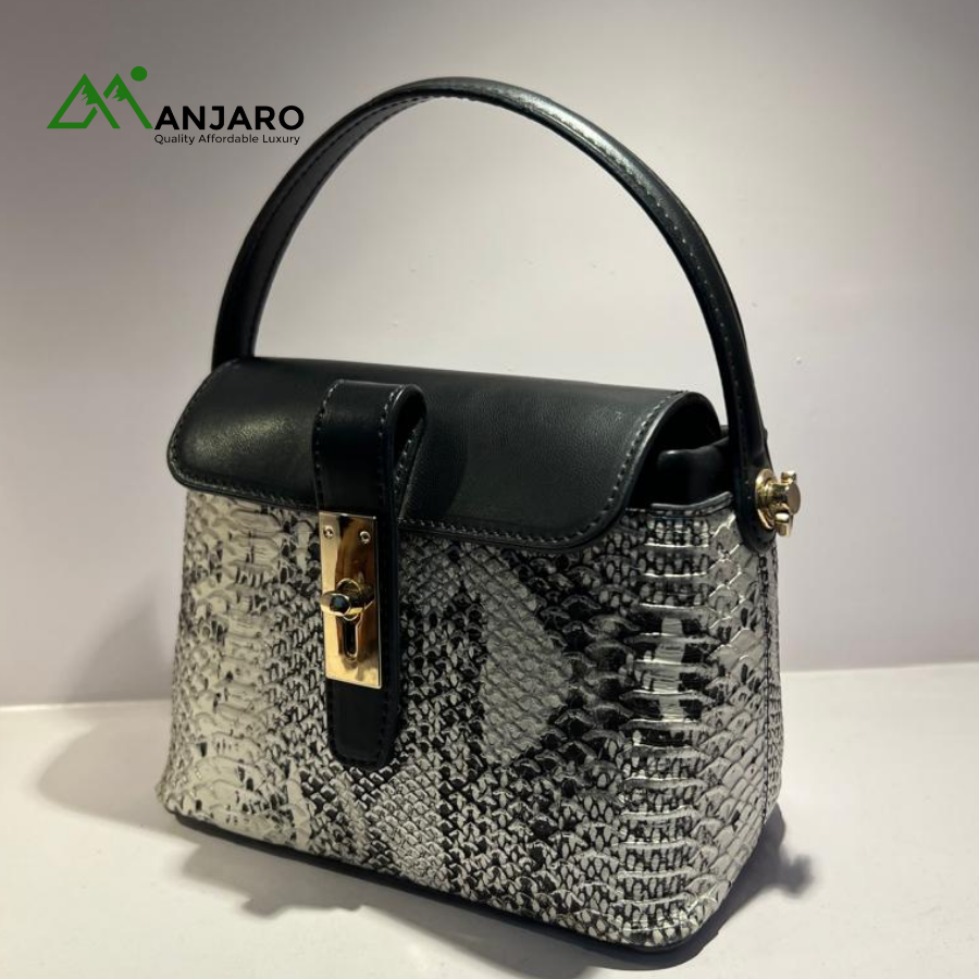 Black & White Snakeskin Mini Top Handle Bag – Elegant, Exotic & Statement Satchel