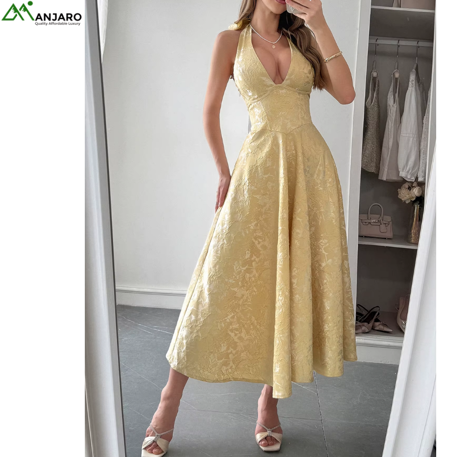 D&M Custom 2025 Women’s V-Neck Prom Evening Dress – Elegant Sleeveless Maxi A-Line Party Gown