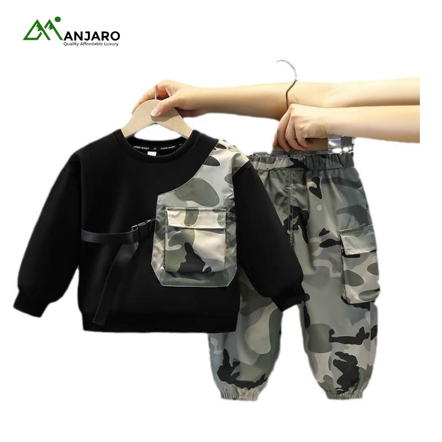 Teen Boys Camouflage Sports Outfit – Long Sleeve Sweatshirt & Pants 2-Piece Casual Set( Shipping Fee Included)