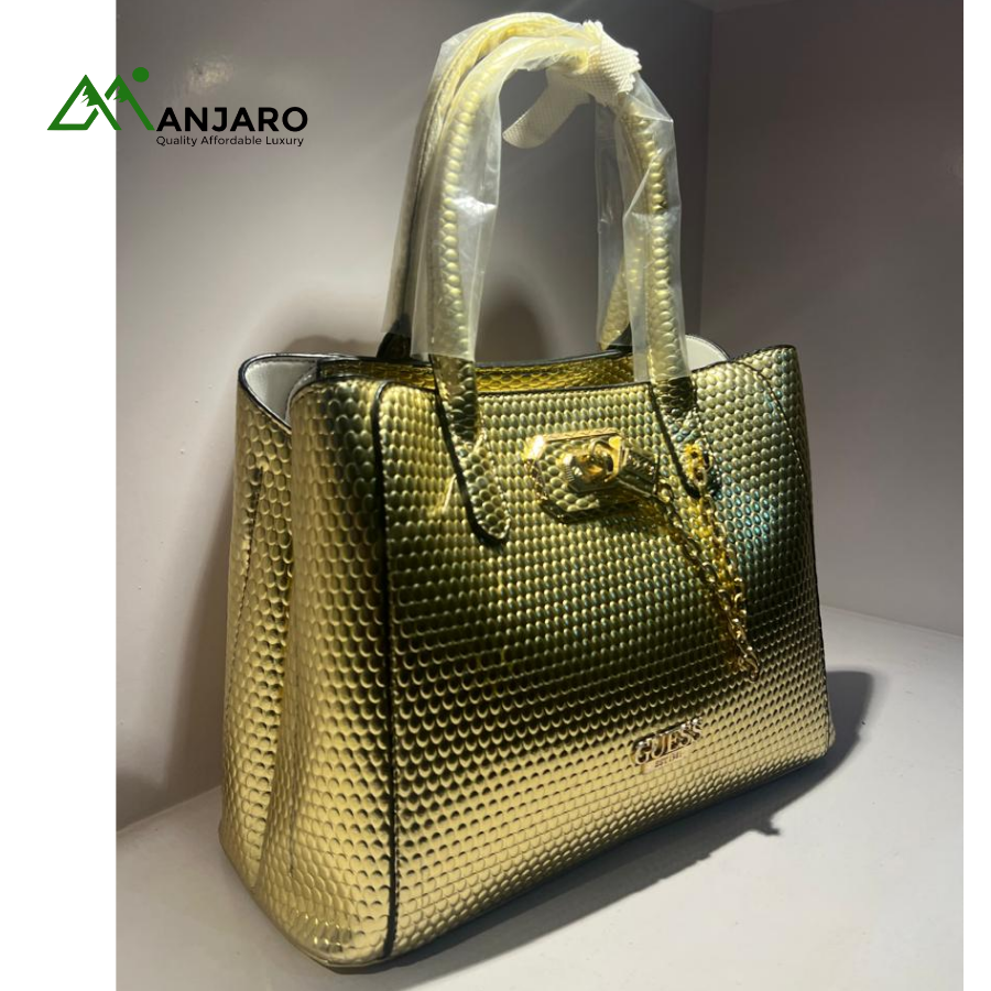 Gold Textured Top Handle Handbag (Guess-Style) – Elegant, Chic & Statement-Making