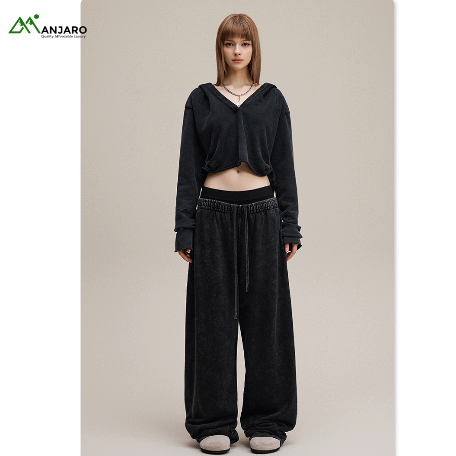 BE Women’s Autumn 2025 European & American Trendy Retro Distressed Slimming Double Waistband Casual Straight Leg Pants – Thick Cotton Comfort(Shipping Fee Included)