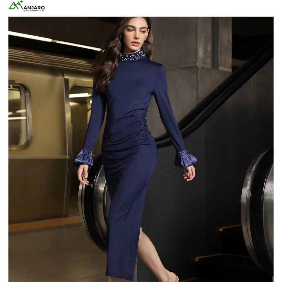 D&M Women’s De Fiesta Rosa Long Sleeve Bodycon Dress – Elegant Floor-Length A-Line Luxury Gown