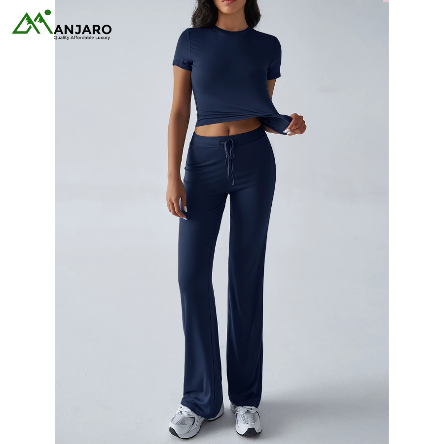 DM Slim Fit Knitted Women’s Crop Top & Leggings Set – Full-Length Streetwear Matching Tracksuit | Breathable, Stretchy, Stylish(Shippig Fee Included)