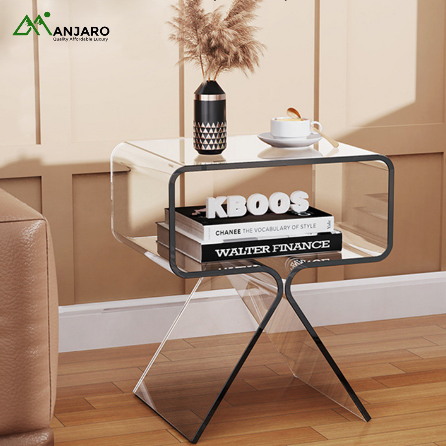 Acrylic High-Transparent Bookcase & Coffee Table – Modern Light-Luxury Side Table for Living Room, Bedroom & Office
