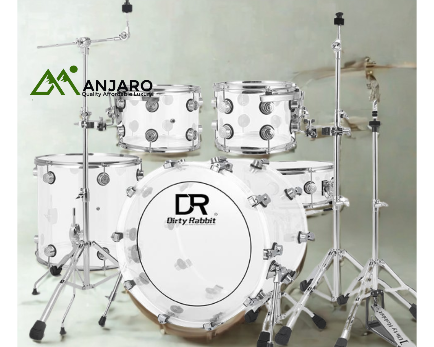 DR-7 Transparent Acrylic 5-Piece Drum Set with Throne – No Cymbals