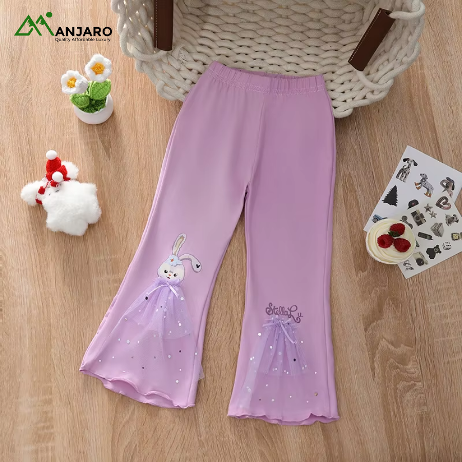 Wholesale Kids Bell-Bottom Pants – Cartoon Casual Stretch Leggings for Girls, Autumn & Spring(Shipping Fee Included)