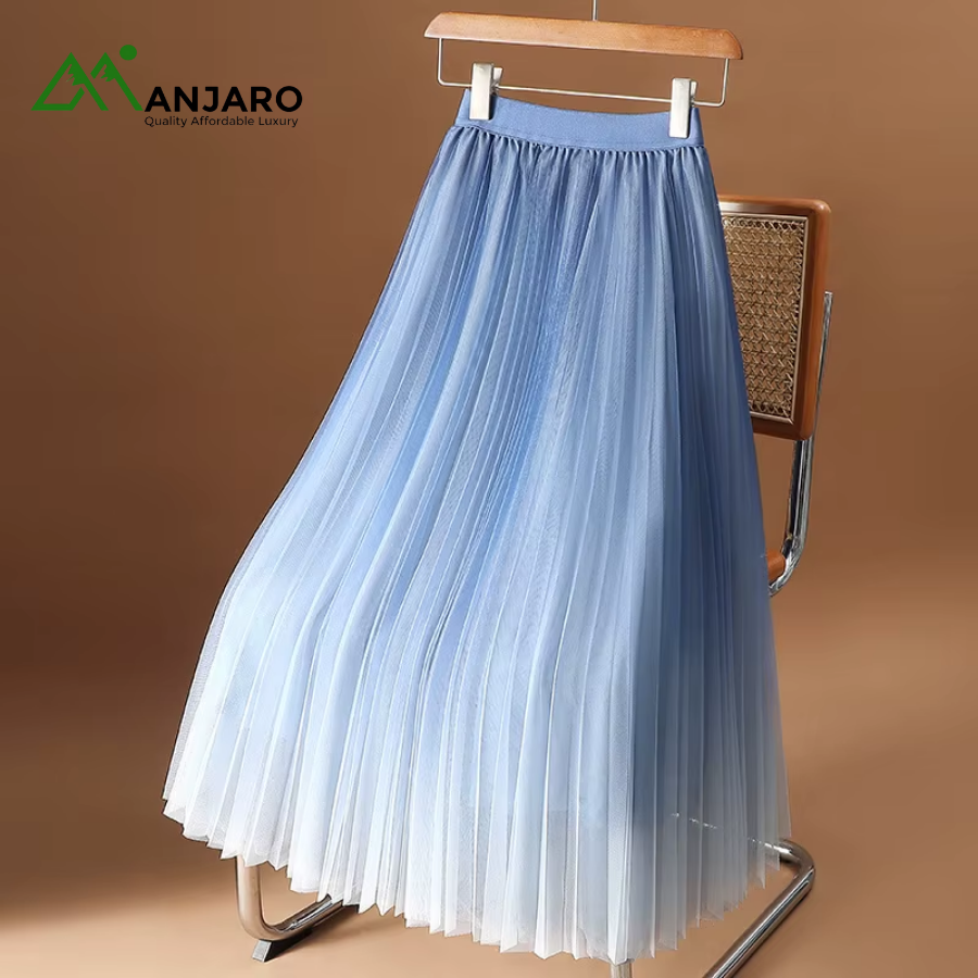 D&M Rayon Velvet Pleated Knee-Length Skirt – Natural Waist, Ruffle Detail, Elegant Casual Summer Wear(Shipping Fee Included)