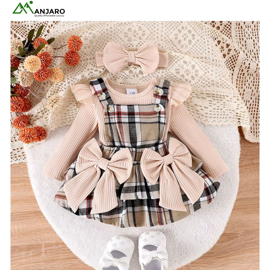 Baby Girl Cotton Rib Bodysuit & Dress Set – Long Sleeve Floral Spring Outfit (Breathable, Soft & Anti-Wrinkle) Shipping Fee Included