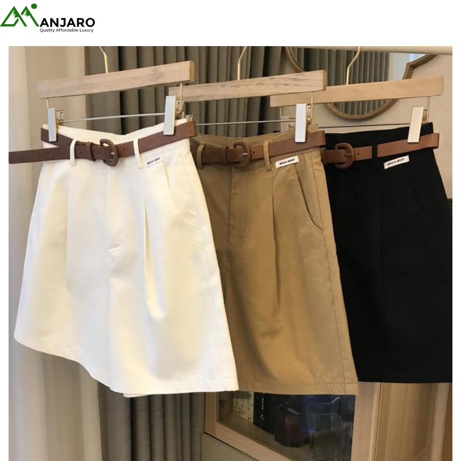 D&M Women’s High-Waist Summer Shorts with Belt – Elegant Wide-Leg Slim Suit Shorts with Pockets