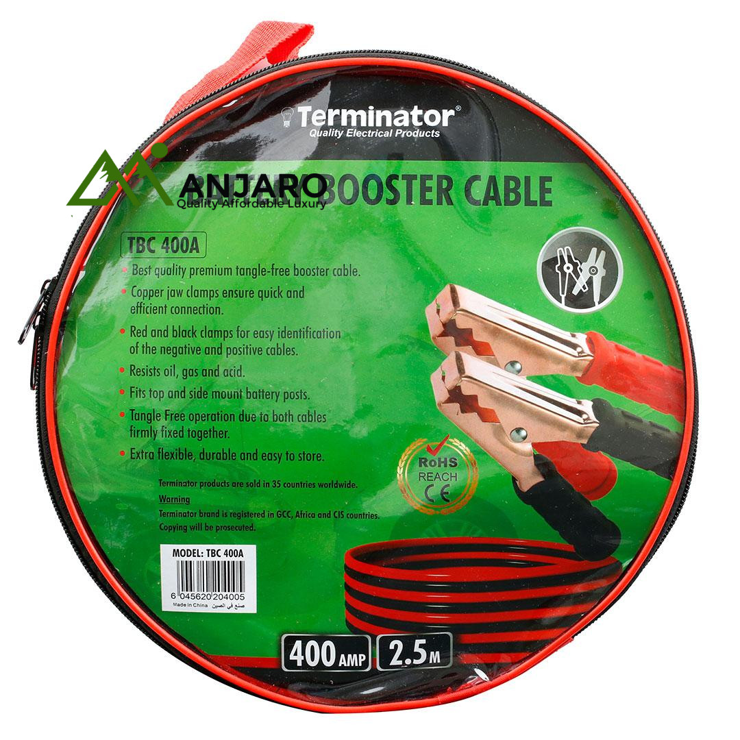 Terminator Booster Cable TBC 400A – 2.5M Heavy-Duty Jump Start Cable with Copper Plated Clamps & PVC Bag