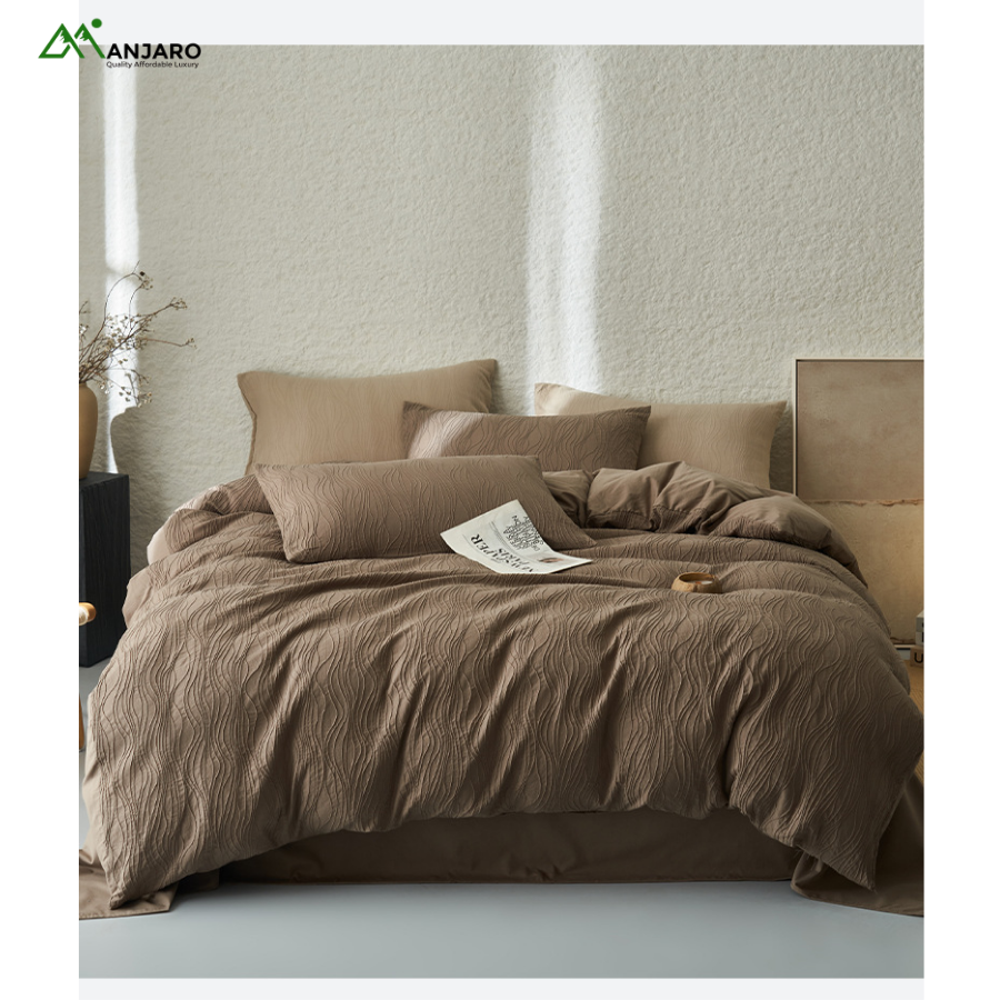 Heanna Category A 100% Pure Cotton Four-Piece Bedding Set – Jacquard Three-Layer Gauze Duvet Cover, Soft Washed Sheets & Fitted Sheet Style(shipping fee included)