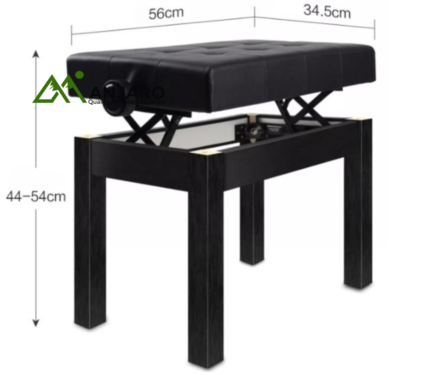 Asanasi Adjustable Height Piano Seat – 44–54cm | Matte Iron Frame, PU Leather Comfort & 100kg Load Capacity