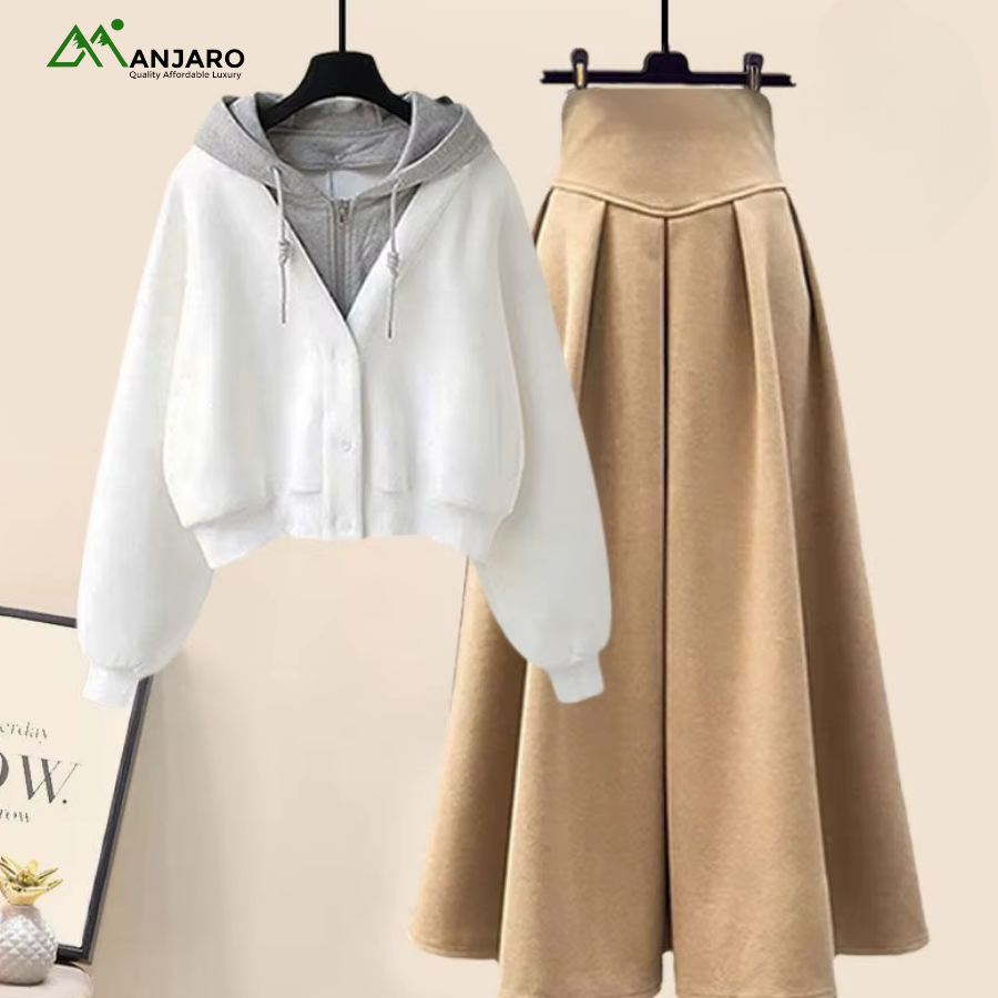 D&M Plus Size Women’s High-Waisted Skirt Hoodie Set – Plush Winter Sportswear, Casual Comfort & Customizable Fit(Shipping Fee Included)