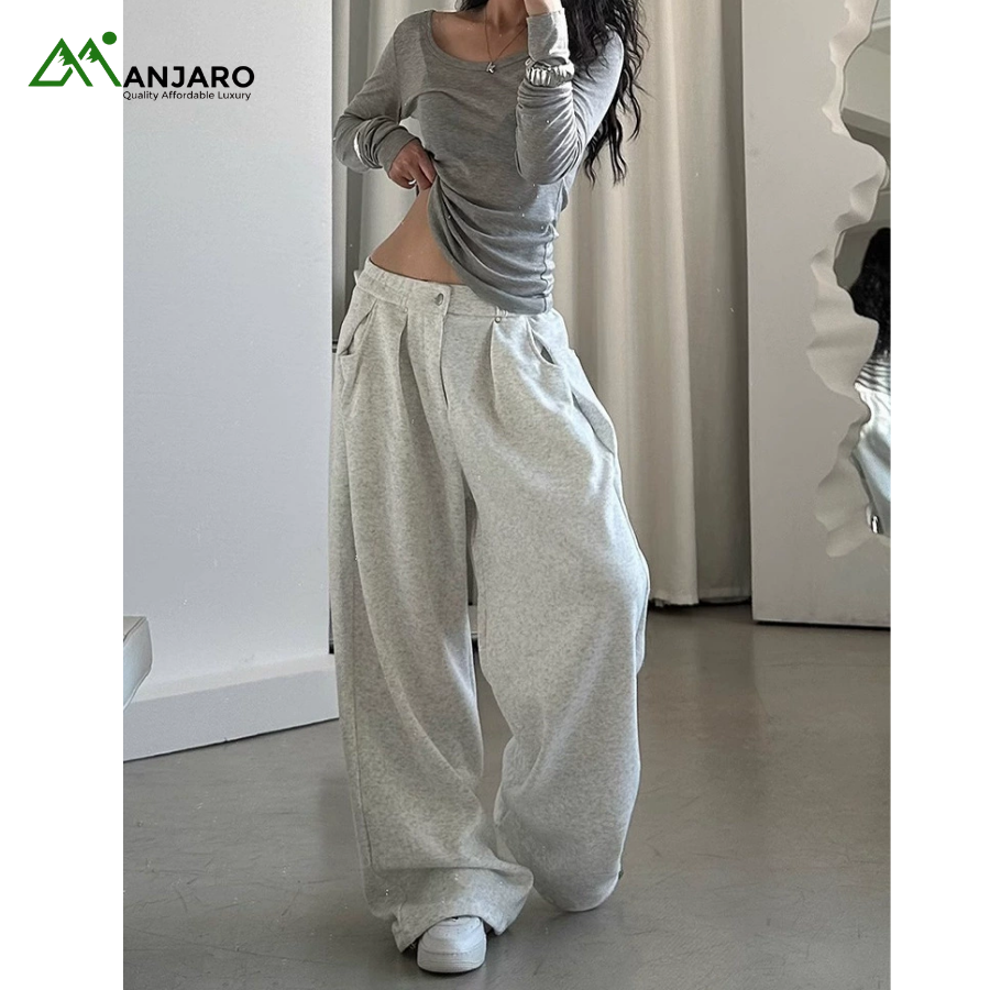 American Retro Sports Pants Sweatpants – A8010 | Wide-Leg | High-Waist | Spring(Shipping Fee Included)