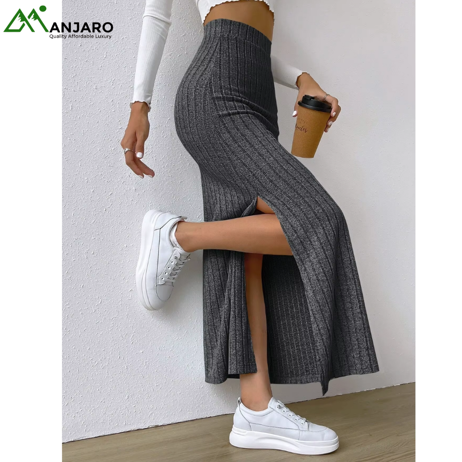 D&M Women’s High-Waist Bodycon Split Midi Skirt – Elegant Slim Fit Casual Knit Skirt | Summer Fashion(Shipping  Fee Included)