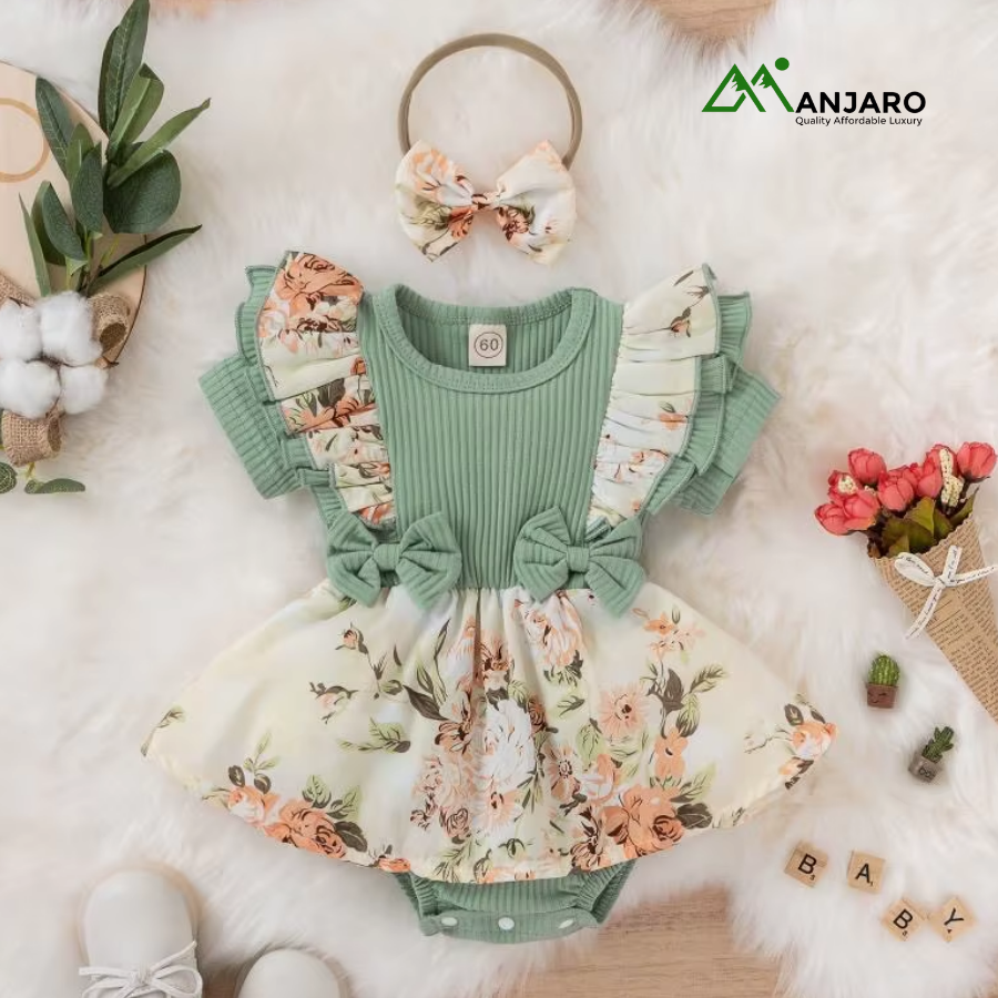 Summer Baby Girl Romper – Short Sleeve Floral Mini Dress Casual Outfit for Infants & Toddlers(Shipping Fee Included)