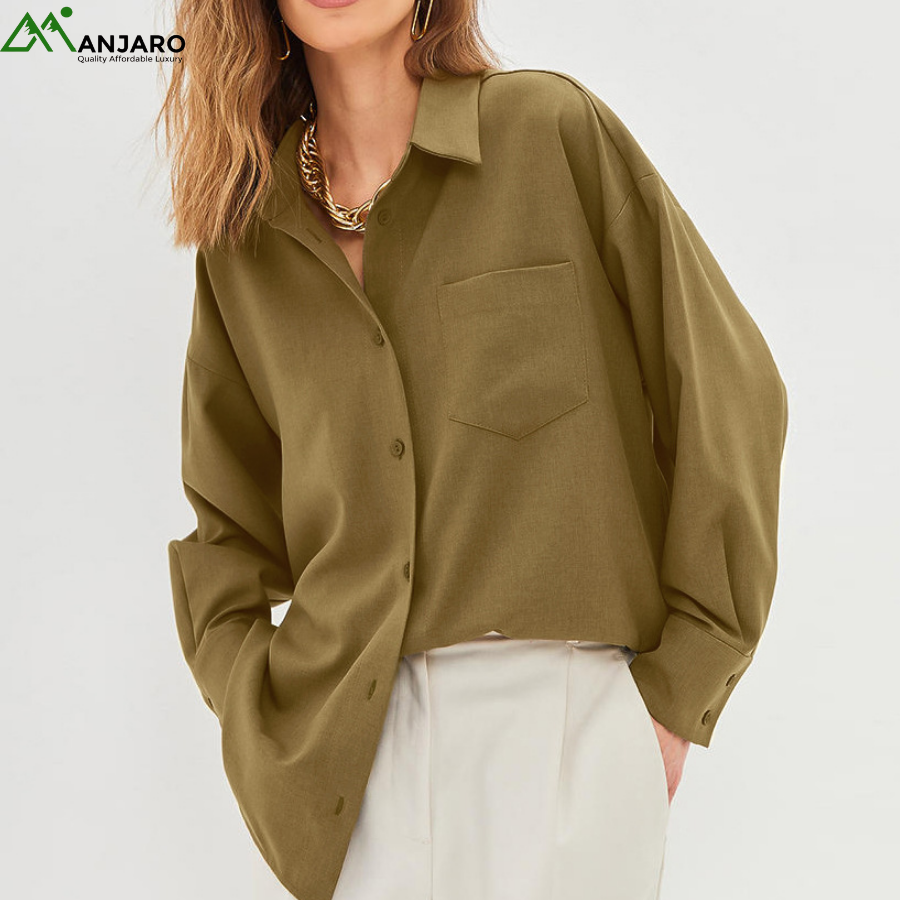D&M Women’s Elegant Long Sleeve Lapel Blouse – Casual Spring, Summer & Autumn Shirt