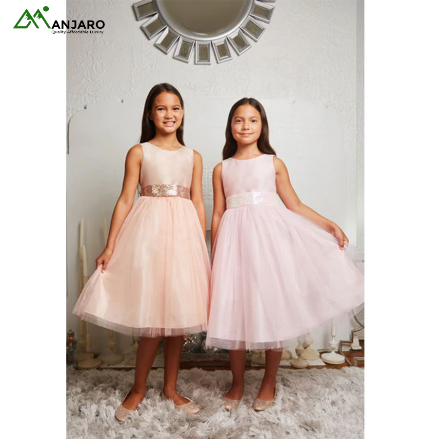 Big Sequin Bow Kids Party Dress – Sleeveless Frock for Birthday & Special Occasions(Shipping Fee Included)