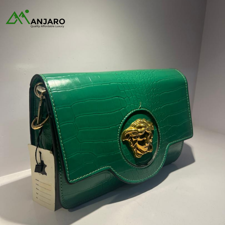 Green Croc-Embossed Crossbody Bag – Medusa Style Chic & Designer-Inspired Handbag
