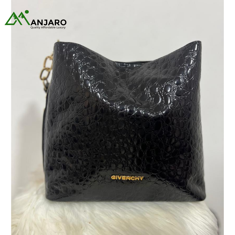 Black Croc-Embossed Bucket Bag (Givenchy-Style) – Chic, Luxe & Statement Accessory