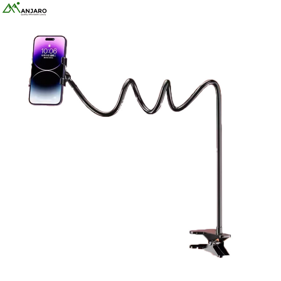 Flexible Hose Mobile Phone Holder – Telescopic Lazy Stand with Spiral Base & Clip Grip for Bedside and Desktop Use(shippin g fee included)