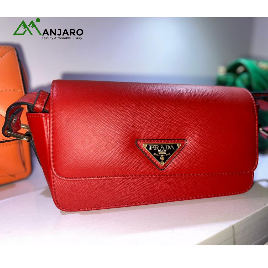 Red Prada Saffiano Shoulder/Crossbody Bag – Compact Luxury, Durable & Versatile