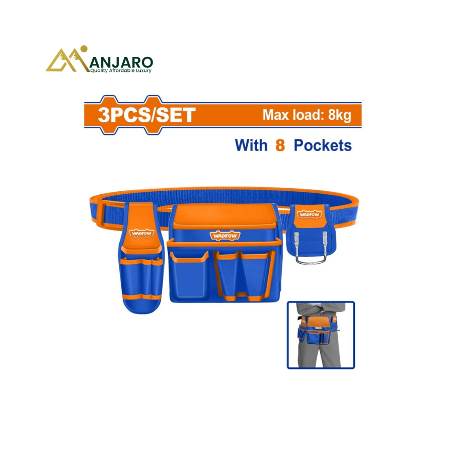 WADFOW Tool Pouch Belt Set – 8-Pocket Heavy-Duty Tool Waist Organizer – 600D Polyester WTG2107