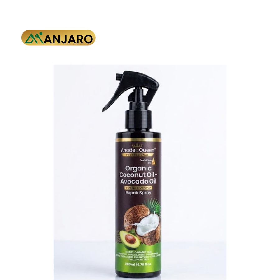 Anadea Queen Organic Coconut Oil & Avocado Oil Protein & Vitamin Repair Spray – 200ml Leave-In Hair Treatment for Dry & Damaged Hair