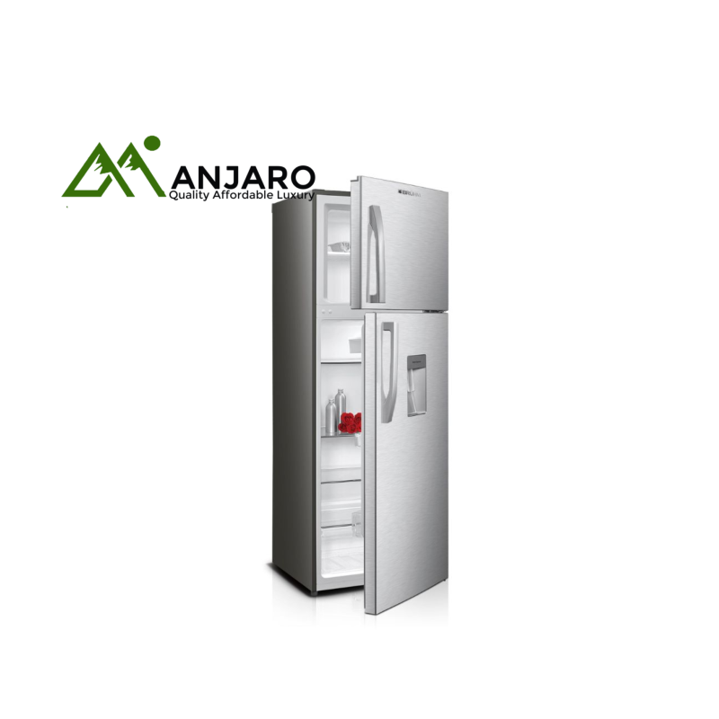 Bruhm BFD-311MD 311L Top Freezer Refrigerator (Inox) – Spacious Cooling with Water Dispenser & Energy Efficiency