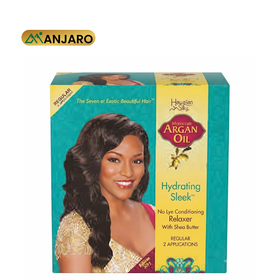 Hawaiian Silky Argan Oil Relaxer – Moisturizing Hair Straightening System for Smooth & Manageable Hair