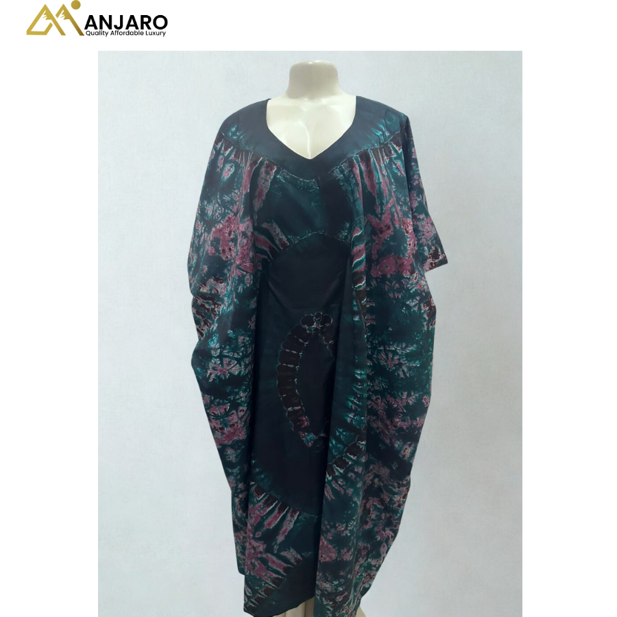 Corset Bubu Gown – Deep Teal & Plum Marble Adire