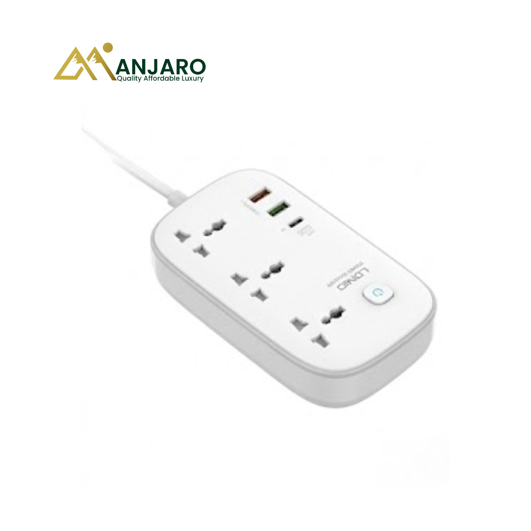 LDNIO 3250W Smart Guard Power Strip – 65W High-Power Fast Charging for Tablets & Phones | 3 AC Outlets, 2 USB-A & 2 USB-C