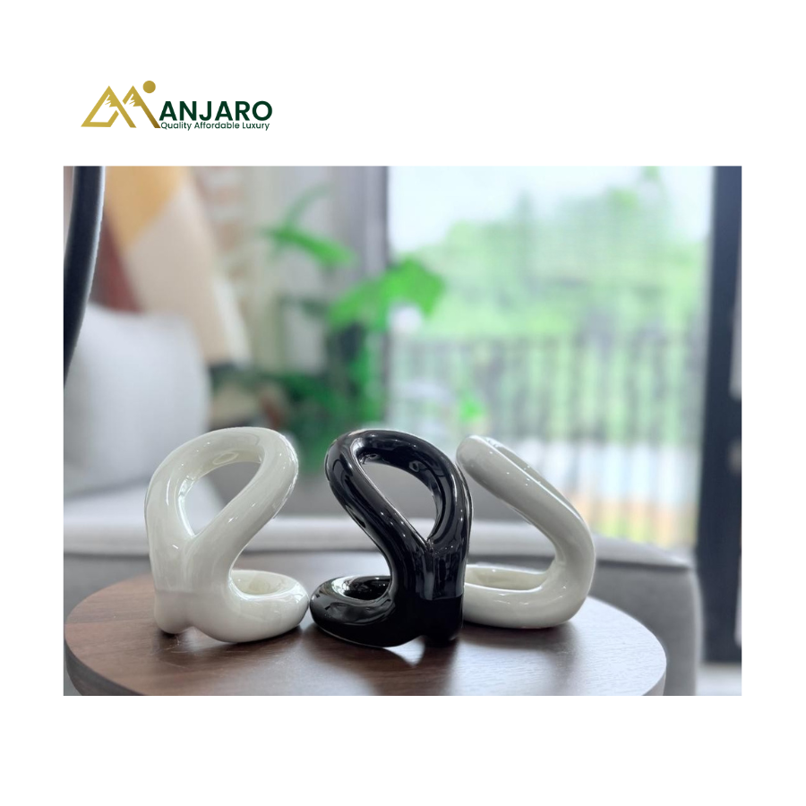 Abstract Ceramic Knot Loop Sculpture – Minimalist Monochrome Set