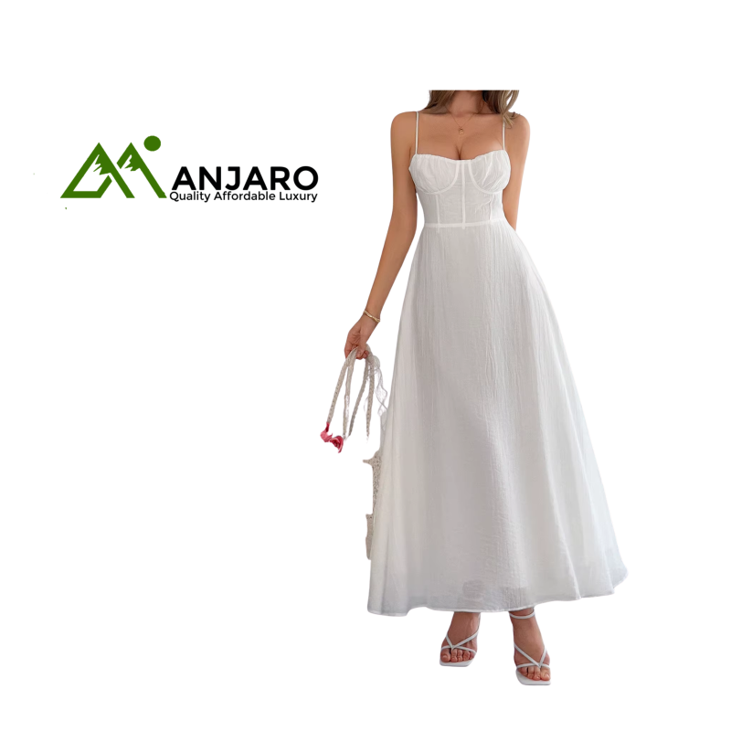 D&M Backless Suspender Halter Dress – Midi A-Line Summer Dress (Lyocell, Breathable & Washable)