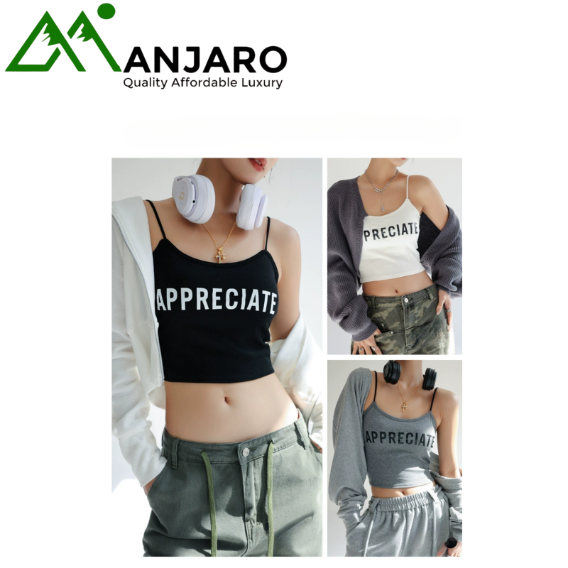 Women’s Pure Cotton Camisole, Summer Thin Layering Top with Letter Design and Sexy Back (Shipping Fee Included)