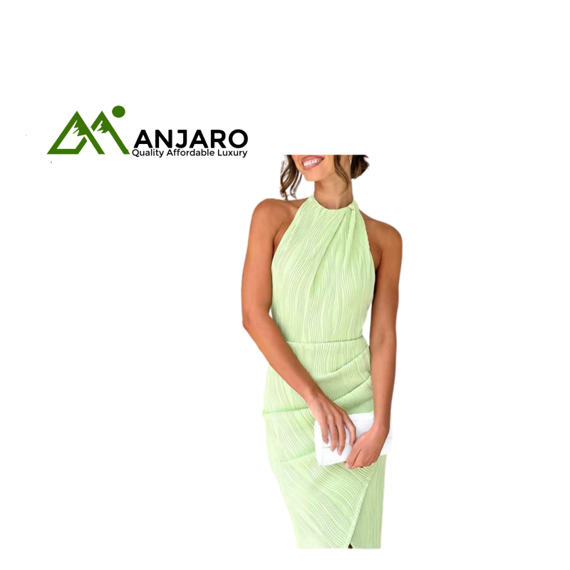 D&M Women's Slim Fit Backless Casual Dress - Pleated A-Line Midi Dress