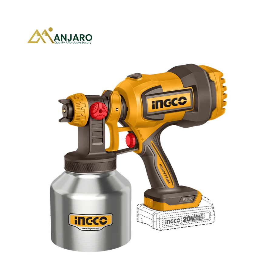 Ingco Cordless Spray Gun – 800ml Stainless Steel Paint Sprayer with Dual 2.0Ah Batteries – 20V CSGLI200414