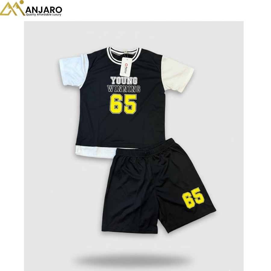 Boys “Young Winning 65” Sports T-Shirt & Shorts Set – 2 Piece Outfit (Sizes 6–8 Years)