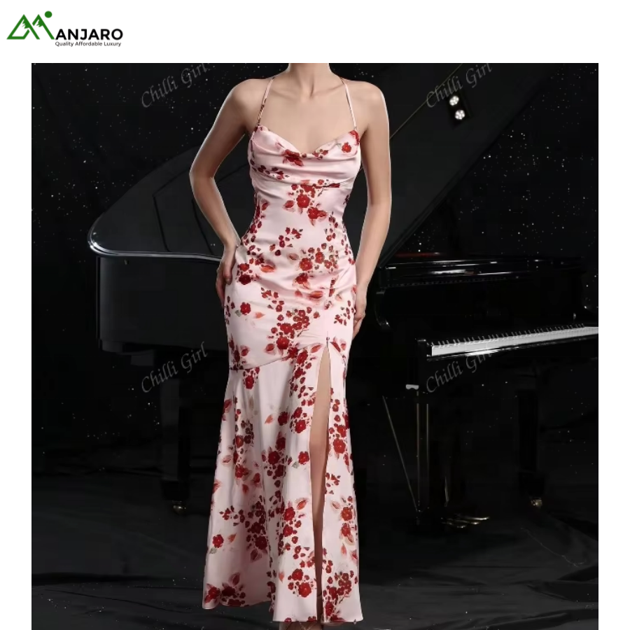 D&M Summer Ladies Sexy Backless Floral Maxi Dress – Spaghetti Strap Bohemian Bodycon Beach Gown(Shipping Fee Included)