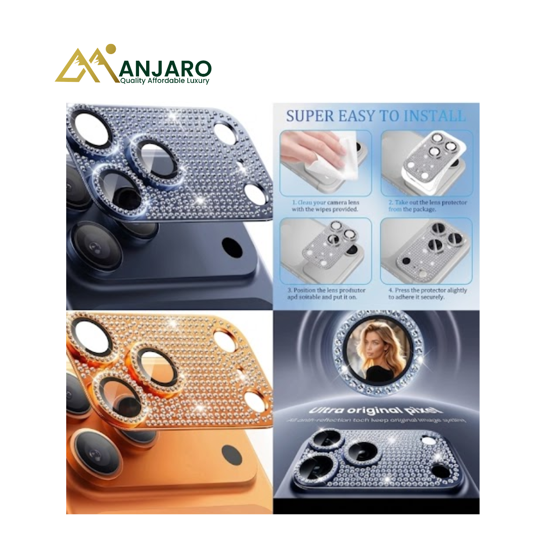 Diamond Glitter Full Lens Camera Protector – iPhone 17 Pro & 17 Pro Max | Blue, White & Orange