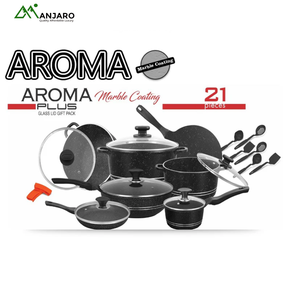 SONEX Die-Cast 21-Piece Cookware Set | Marble Coating | Non-Stick Pots, Pans & Utensils (AROMA PLUS)