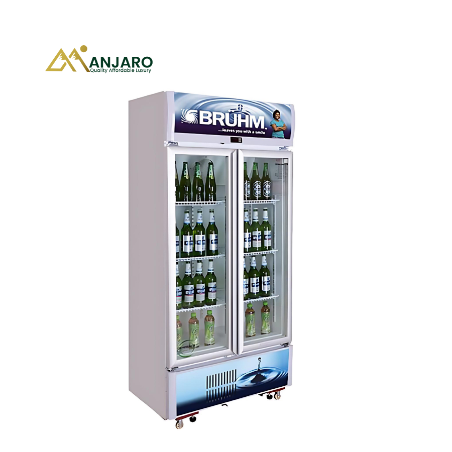 BRUHM Beverage Cooler BBS-400M – 400L, Double-Layer Tempered Glass Door, Mechanical Temperature Control with Display, Interior LED Lighting, Adjustable Shelves, Security Lock & Key, Advanced Compresso