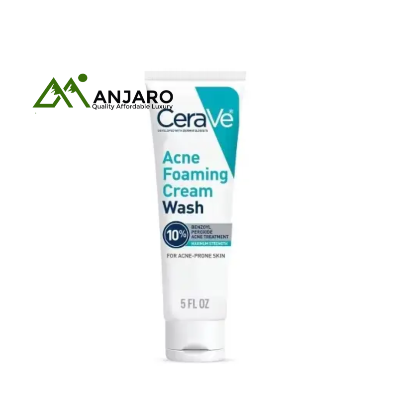 CERAVE 10% Benzoyl Peroxide Acne Foaming Cream Cleanser (5 fl oz) | Maximum Strength Acne Treatment