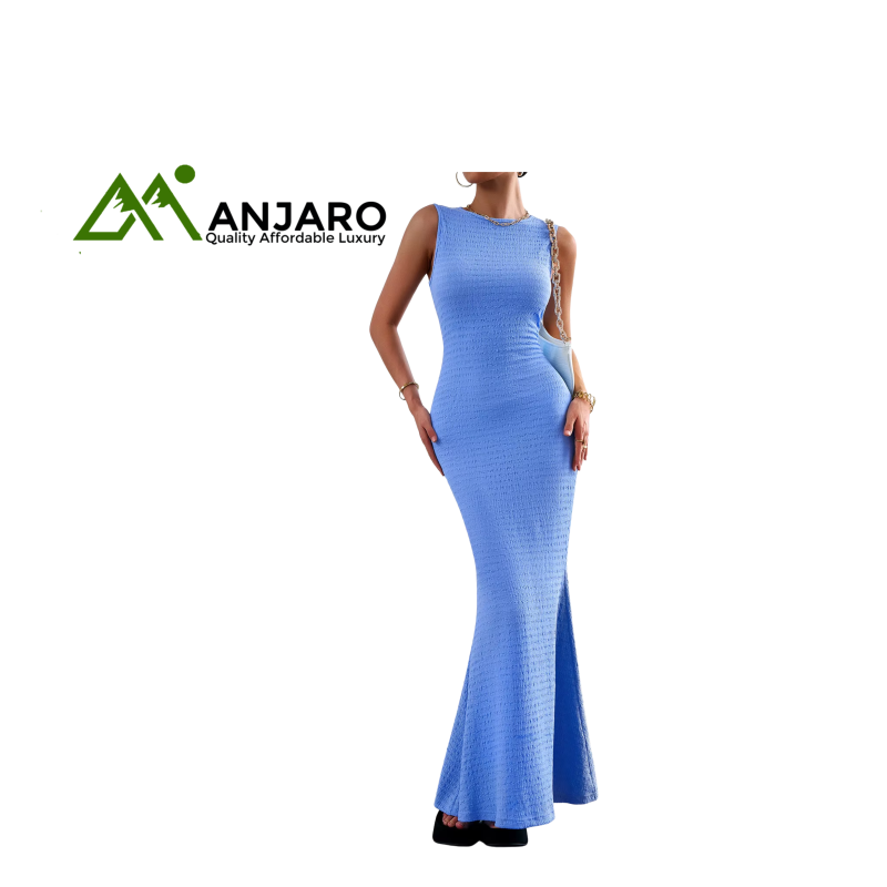 D&M Midi Rib Knitted Halter Dress – Slim Fit Summer Bodycon (Anti-Wrinkle, Elegant Club Wear)