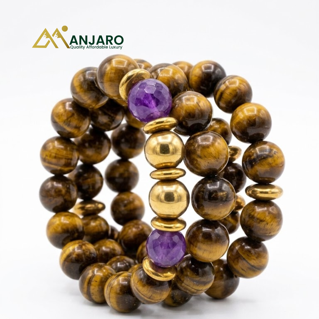 Artisan Tiger’s Eye & Amethyst Beaded Wrist-Strap
