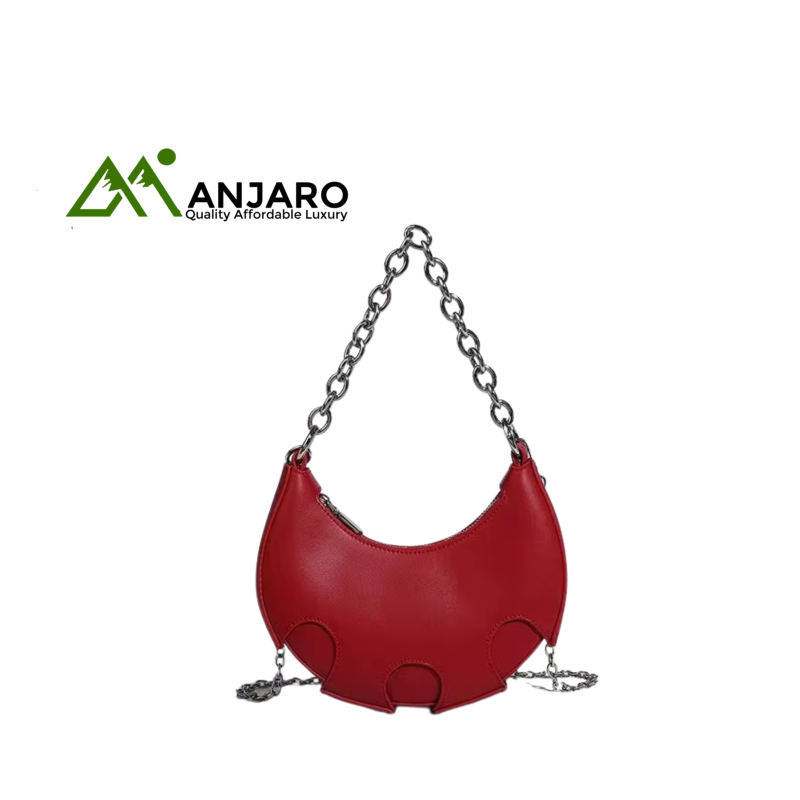 PU Leather Half Moon Shape Purse – Retro Underarm Saddle Bag with Single Chain Shoulder Strap for Women
