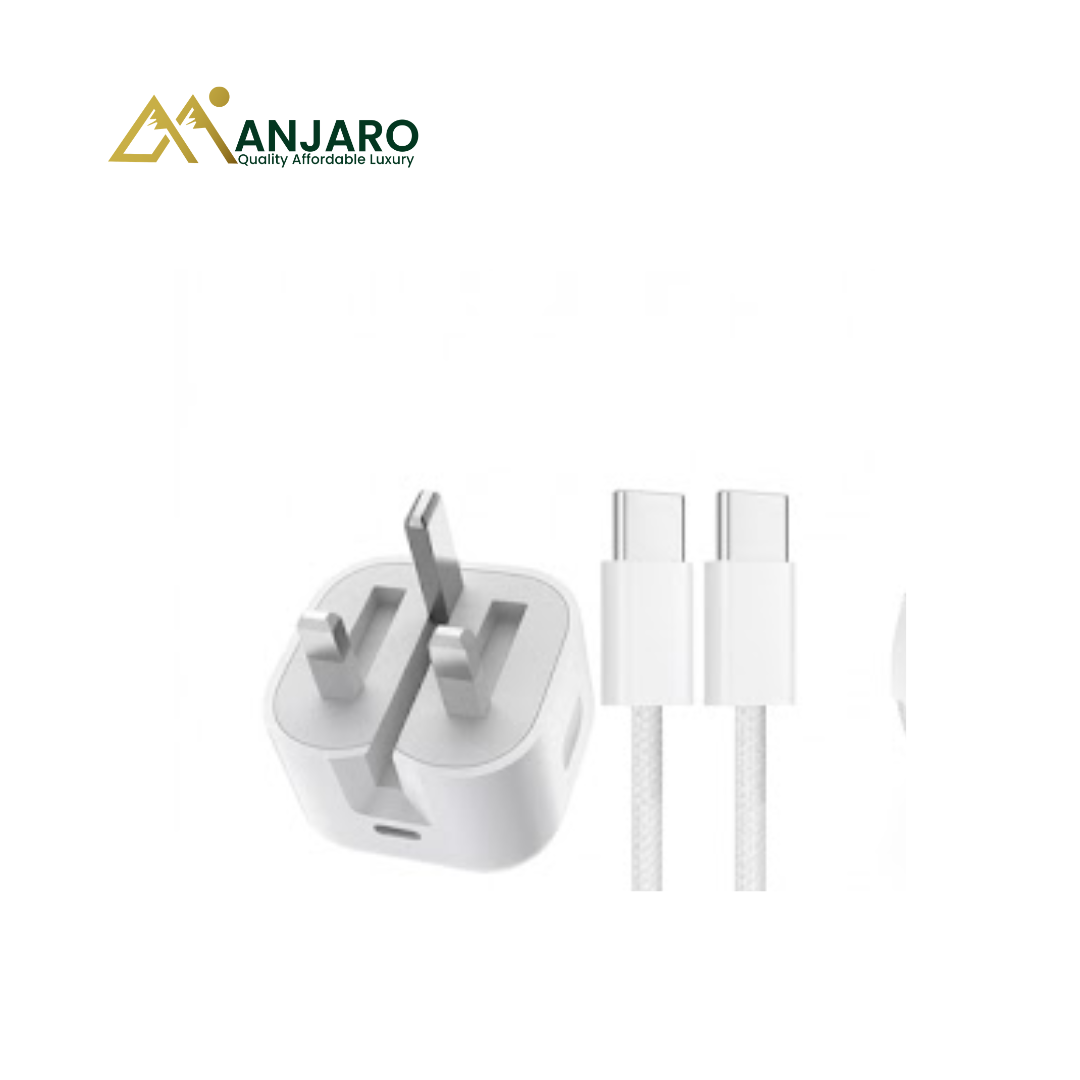 Type C–C Fast Charger 3-Pin Complete Set – iPhone 15 & 16 Series | USB-C Cable & Power Adapter